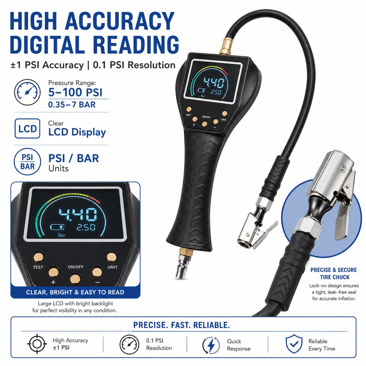 SEAPENG TB-902 Handheld Auto Inflate/Deflate Tire Inflator Gauge for Off-Road, Garage & Fleet Use - Image 5