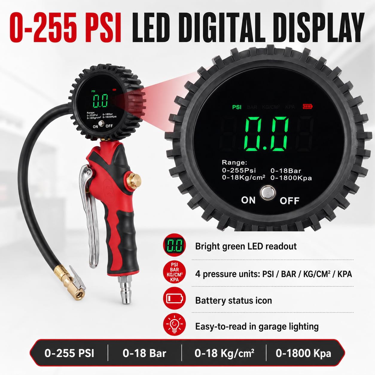 TB-802 digital air inflator suitable for automotive repair shops and garages.